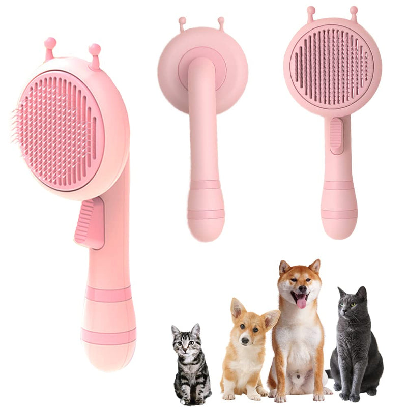 FEimaX Dog Brush Cat Grooming Brush Pet Self Cleaning Slicker Brushes for Long and Short Haired Dogs Cats Shedding Tool Comb Removes Loose Undercoat Dirt & Fur, Mats and Tangles (Pink) Pink - PawsPlanet Australia