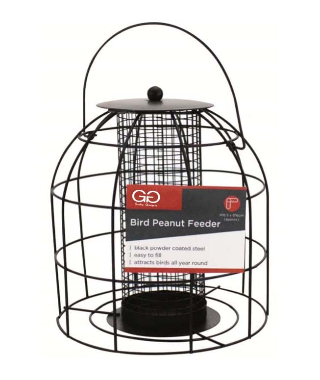 Metal Hanging Heavy Duty Birds Peanut Feeder Easy to Fill With Strong Black Powdered Metal Cage Mesh - PawsPlanet Australia