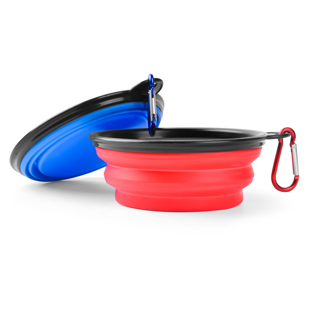 Collapsible Travel Silicone Dog Cat Bowl Portable Pet Food Water Bowl, Feeding trough Portable Drinking Water Drinker with Water Hook, Easy to Carry, Save Space.?2 pcs? (Blue, Red) Blue, Red - PawsPlanet Australia