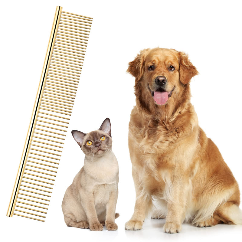 Metal Pet Grooming Comb, Gold Stainless Steel Pet Comb Fur Detangling Tool, Rounded Teeth Dogs Grooming Comb for Large, Medium and Small Dogs Cats (18.5 x 3.3 cm) - PawsPlanet Australia