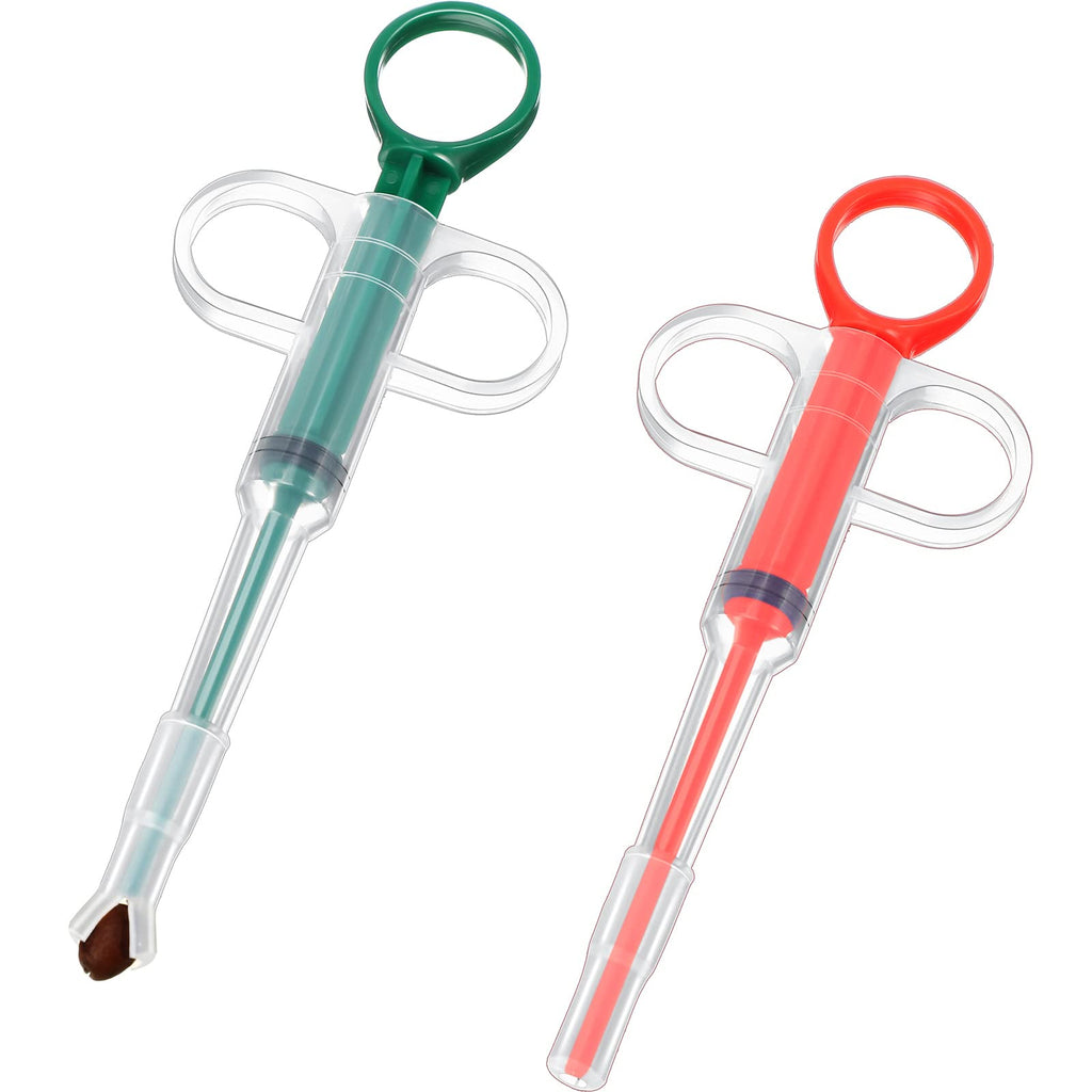 Nuanchu 2 Pieces Cat Pill Shooter Pill Dispenser Dog Piller Pill Gun Pet Tablet Syringe Pusher Soft Tip Pet Medicine Feeder for Feeding Small Animals (Red, Green) - PawsPlanet Australia