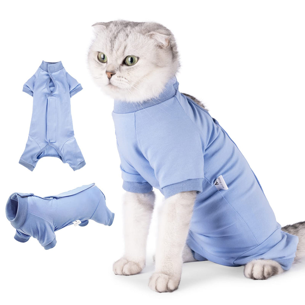 oUUoNNo Cat Recovery Suit for Abdominal Wounds or Skin Diseases,E-Collar Alternative for Cats,After Surgery Wear,Pajama Suit Long Sleeve Prevent Shedding (X-Small, Blue) X-Small - PawsPlanet Australia