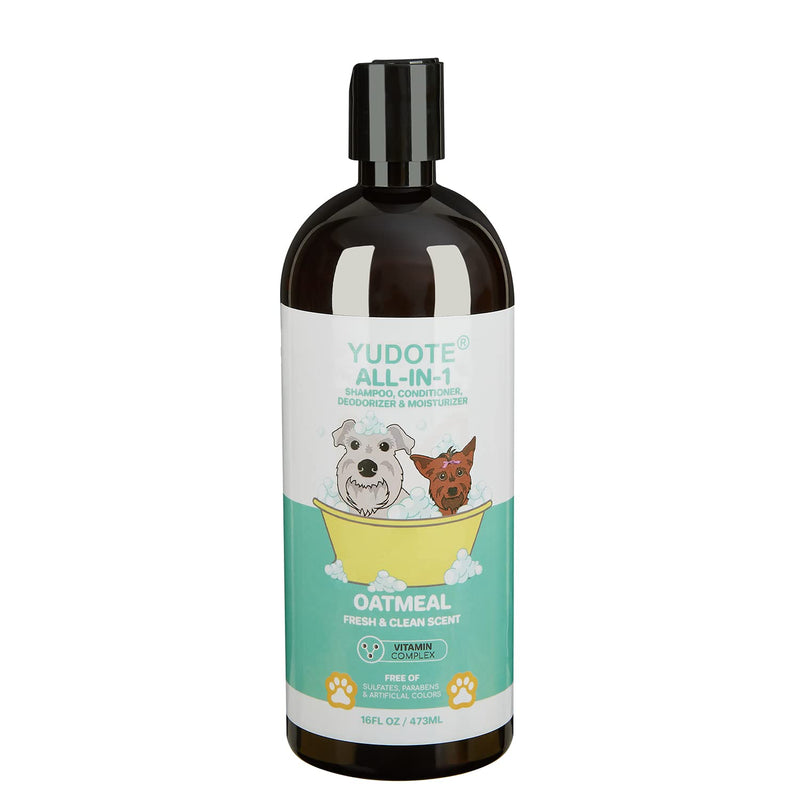 YUDOTE Oatmeal Dog Shampoo and Conditioner 4-in-1 Deodorizer,Moisturizer for Smelly Dogs with Sensitive Skin,Plant-based Safe Pet Wash Mild Scent,473ml 473ml (Pack of 1) - PawsPlanet Australia