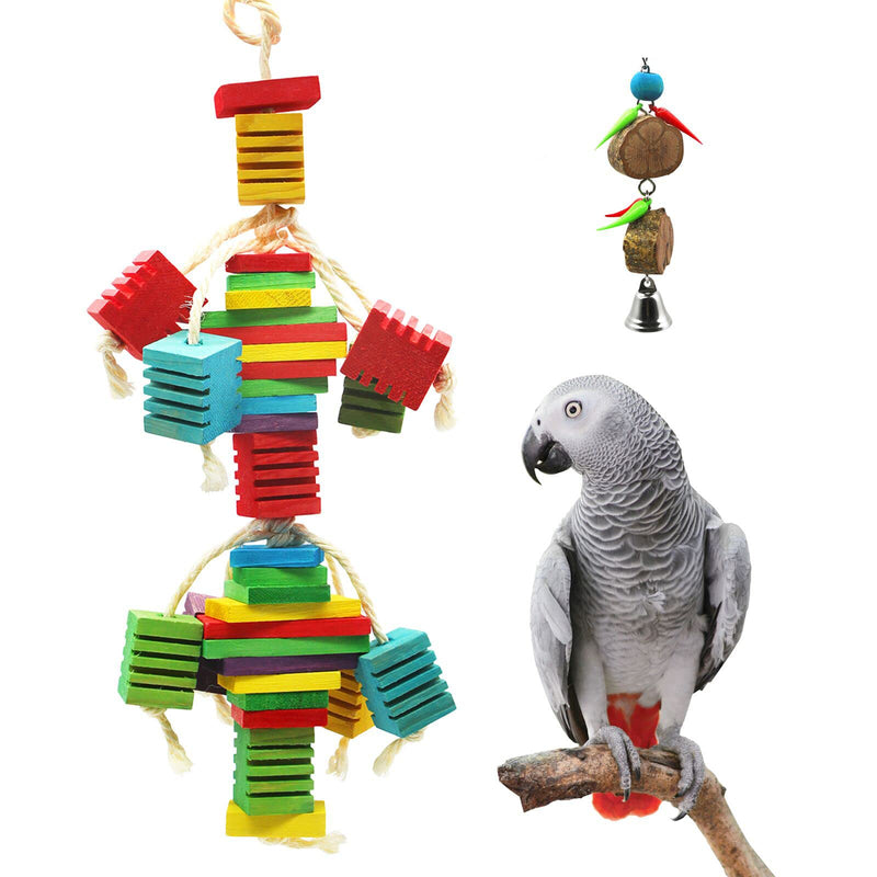 Parrot Toys Bird Chewing Toys Natural Wooden Parrot Toy Colorful Bird Swing Toys Budgie Perch for African Grey Small Medium Parrot Decorative Bird Cage Red - PawsPlanet Australia