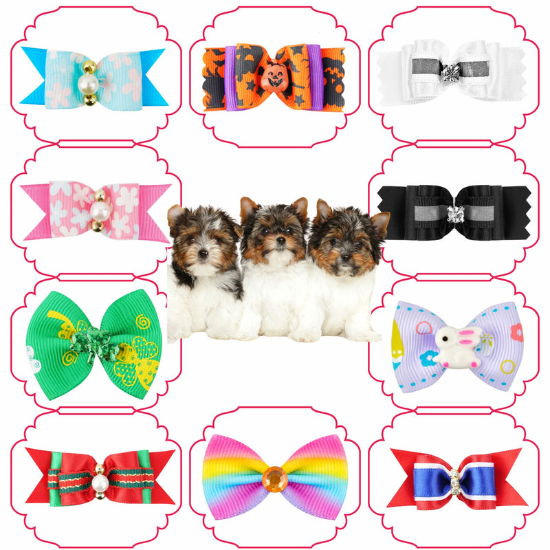 FOSSA Dog Hair Bows for Small Dogs, 10-Pack Puppy Bows Holiday Gift Set - PawsPlanet Australia