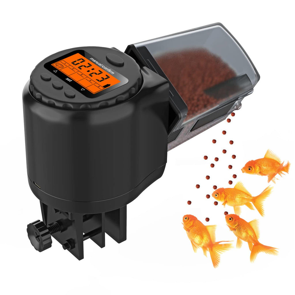 Pawaboo Automatic Fish Feeder, Electric Fish food Dispenser for Aquarium and Tank, Vacation Timer Feeder for Fish Turtle, Easy Programmable Adjustable with Feeding Time Display for Vacation Holiday - PawsPlanet Australia