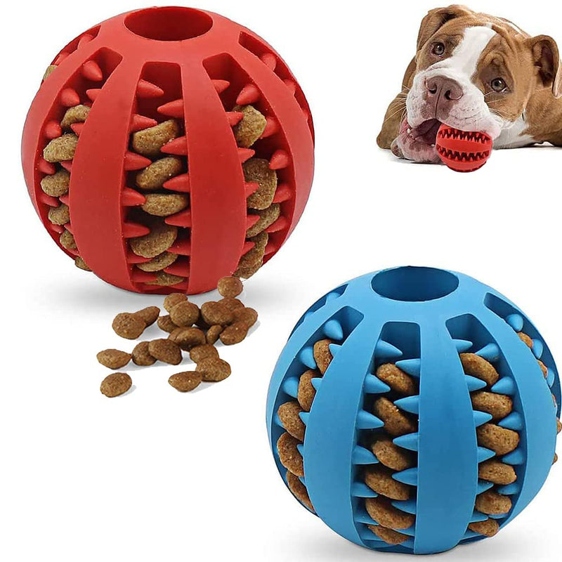 Speedy Panther 2Pcs Dog Treat Dispenser Ball Toy Interactive Dog Toys for Boredom Teeth Cleaning Chew Toy Rubber Ball for Puppy Small Dogs (S) 5cm Blue&Red - PawsPlanet Australia