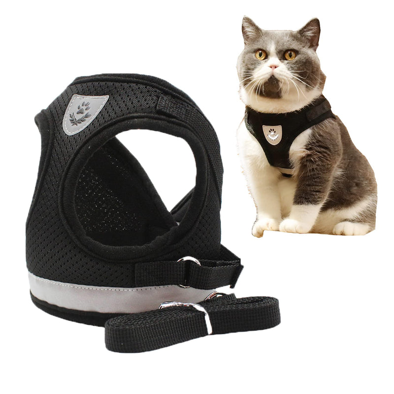 MYKOMI Comfort Step-in Cat Harness and Leash Set for Puppies Cats Kitty Escape Proof Pet Vest Harnesses for Small Animals Rabbit/Mouse/Cats (Small, Black) - PawsPlanet Australia