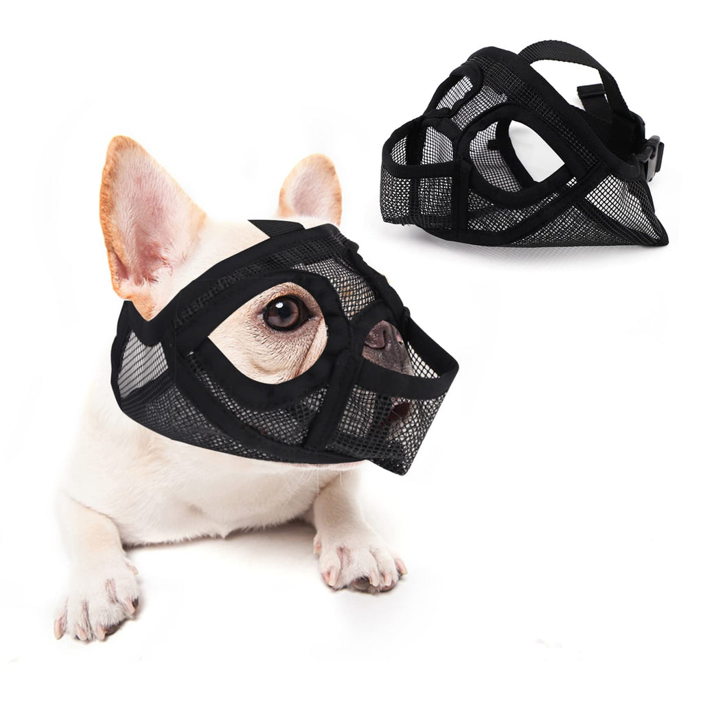 Dog Muzzle,Short Snout Dog Muzzle,Soft Nylon Muzzle,Adjustable Breathable Mesh Muzzle,Dog Mask,Mouth Cover for Small Dog,Bulldog Muzzle,Pet Muzzle to Prevent Biting Licking Barking,Chewing Training Black - PawsPlanet Australia