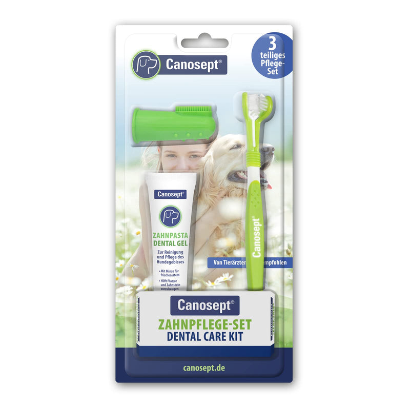 Canosept Dog Dental Care Kit (3 pieces) - Dog Toothbrush and Toothpaste - Dog Toothbrush Finger - Dog Teeth Cleaning Products - Plaque Remover for Dogs Teeth - Dog Breath Freshener Dental Care Kit (3 Pieces) - PawsPlanet Australia