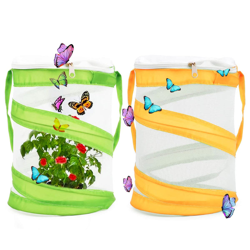 Butterfly Habitat Cage TAIZER 2PCS Foldable Portable Insect Reproduction Mesh Pet Pop up Reptile Collapsible Cloth Breeding Cages, Green, Orange - PawsPlanet Australia