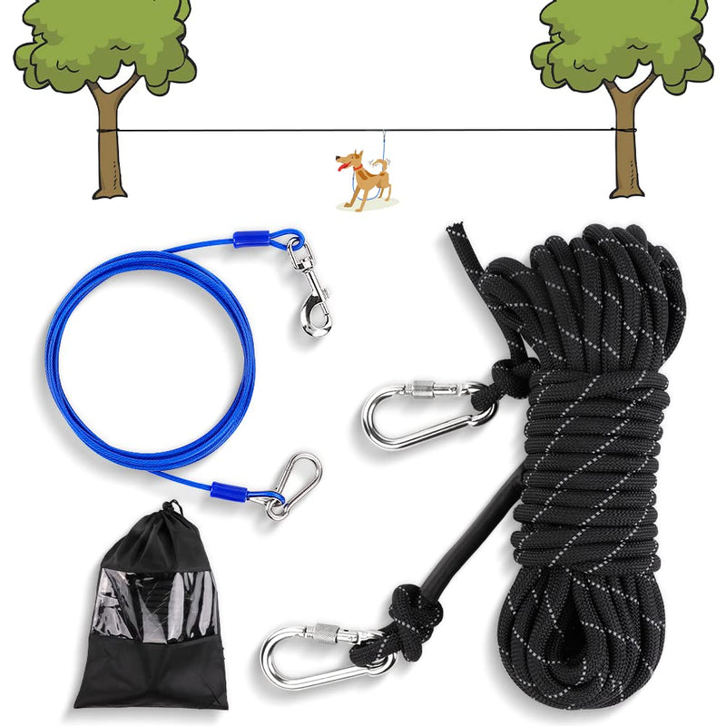 Petbobi Dog Tie Out Cable for Camping, 50FT Dog Runner for Yard with 9.8FT Dog Run Wire Cable, Portable Reflective Dog Lead Line with 360° Tangle Free &Heavy-Duty Clasp for Yard, Park, Black - PawsPlanet Australia