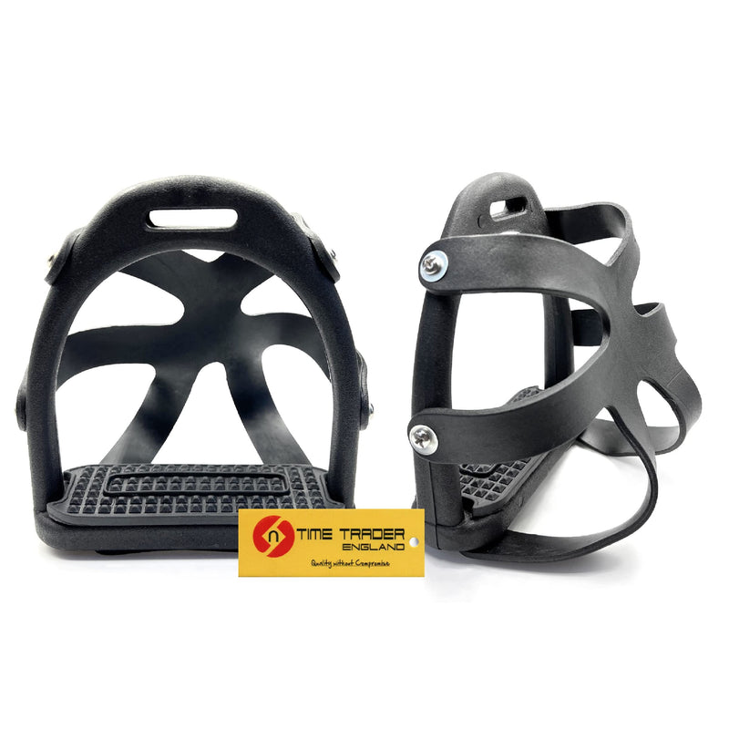 Pair of Durable Polymer Plastic Toe Cage Horse Stirrups Equestrian Lightweight (Black) Black - PawsPlanet Australia
