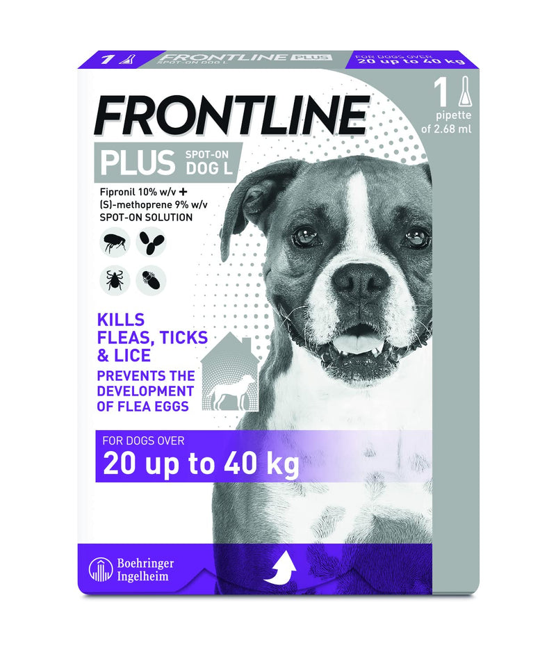 Frontline Plus For Dogs 20 to 40kg - 1 Pipette, Flea And Tick Treatment For Dogs, Frontline Flea Treatment For Dogs, Frontline Spot On For Dogs, Frontline For Dogs Plus For Large Dog - PawsPlanet Australia