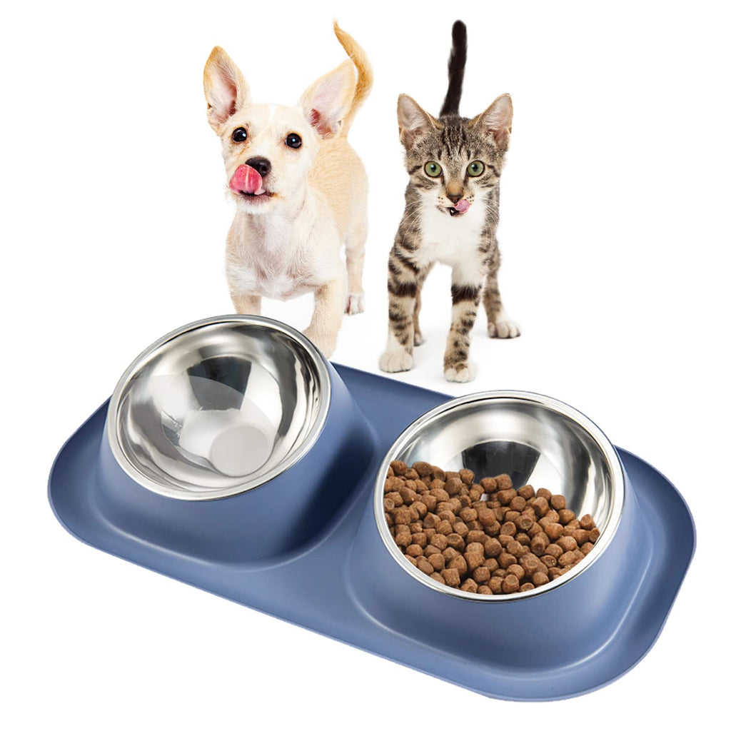 Suhaco Double Dog Bowl Raised Dog Food Bowl Non Slip Stainless Steel Double Bowls with Non-spill for Small Dogs and Cats (Dark Blue) - PawsPlanet Australia