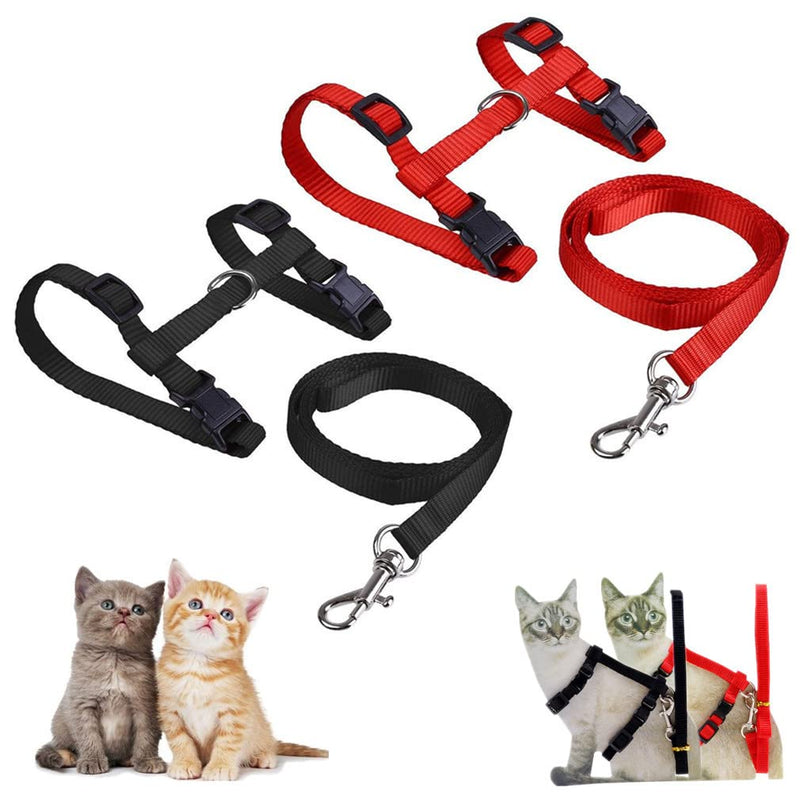 Morices 2 Pack Cat Harness and Leash, Adjustable Comfortable Nylon Pet Strap Collar with Leash, Escape Proof Safety Rope Leads Chest Strap for Kitten Puppy Rabbits Walking Training (Black & Red) Black+Red - PawsPlanet Australia