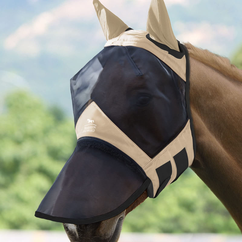 Harrison Howard CareMaster Pro Luminous Horse Fly Mask Long Nose with Ears UV Protection for Horse Pony (Small) Light Champagne - PawsPlanet Australia