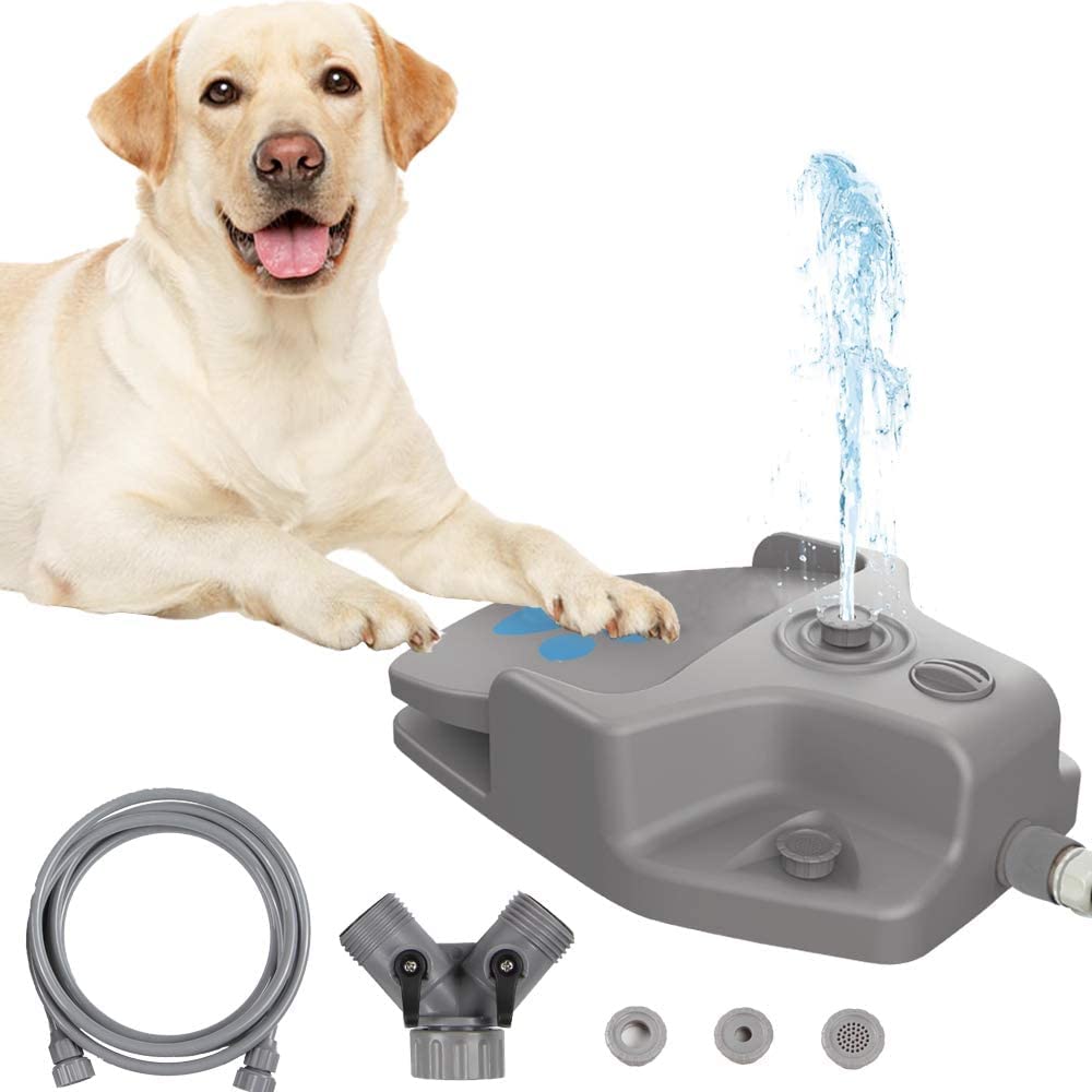 Dog Water Fountain Step on Dog Sprinkler Toy, Dog Drinking Fountain Paw Activated Dog Watering Dispenser with 3 Nozzles, 9.8ft Hose & 2-Way Splitter for Small Medium Large Dogs Outdoor - PawsPlanet Australia