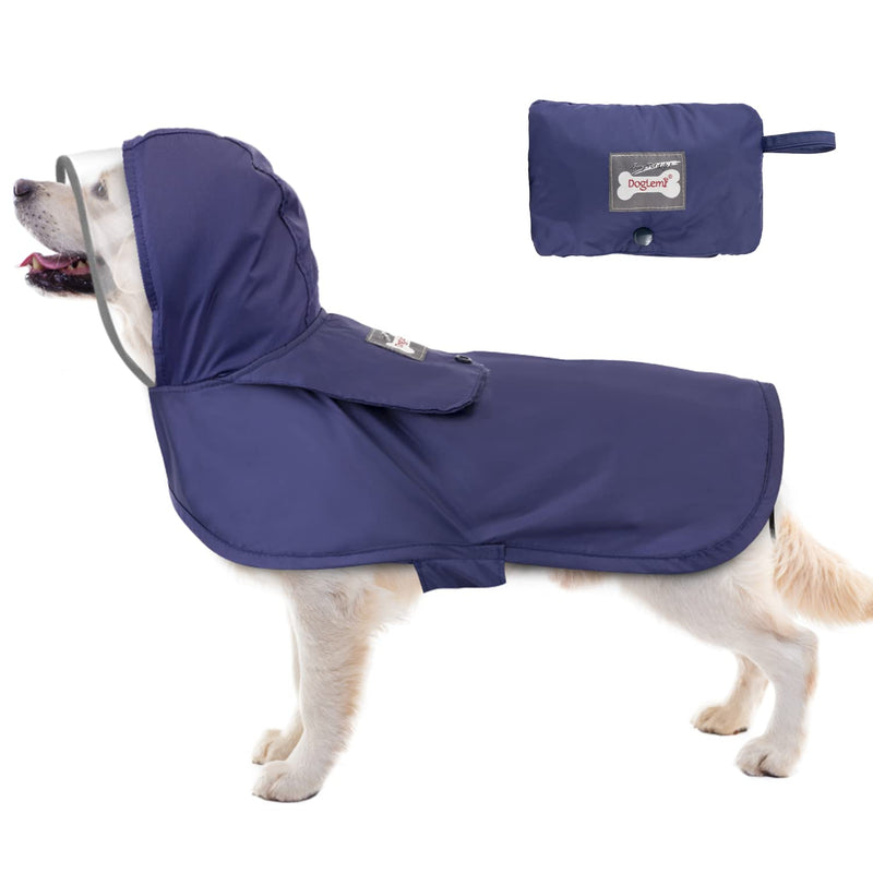 Eyein Dog Raincoat, Clear Hooded Waterproof Rain Jacket with Adjustable Straps, Lightweight Slicker Poncho with Reflective Strip Packable Pocket for Small Medium Large Dogs Blue - PawsPlanet Australia