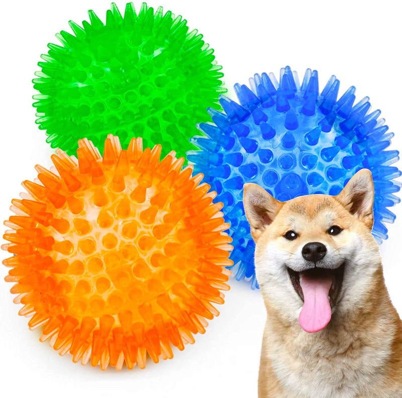 3Pcs Squeaky Dog Ball Toys Puppy Chew Ball Dog Clean Teeth Ball Toy for Small Medium Dog (Orange&Green&Blue - 7cm) - PawsPlanet Australia