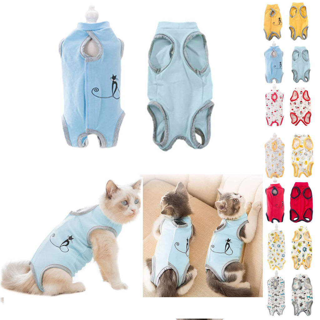 Komate Kitten Cat Surgery Recovery Suit Vest After Surgery Surgical Bodysuit for Abdominal Wounds Skin Diseases Pet Shirt E-Collar Alternative for Puppy Small Dog Cat Clothes (Blue Cat, S) Blue Cat - PawsPlanet Australia