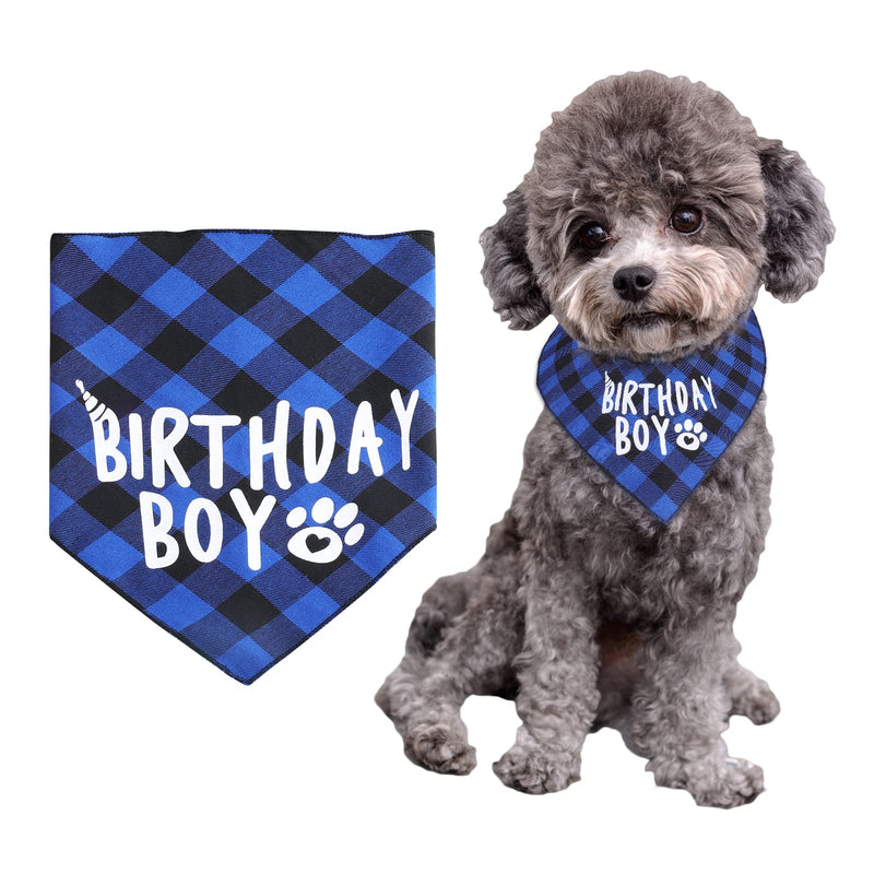 KINBOM Dog Birthday Bandana Boy, Plaid Printed Dog Bandana Pet Dog Bibs Dog Triangle Scarf Birthday Party Supplies for Small, Medium, Large Dogs Puppies (Blue) Blue - PawsPlanet Australia