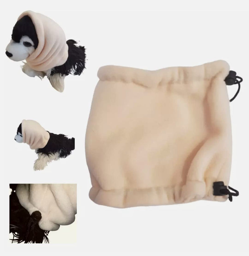XXXS XXS XS Fleece Dog Snood Adjustable Straps Easy Soft and Cosy Calming Dog Anxiety Hat Ear Muff Noise Fireworks Face Cover Bathing Water Calm Weather Wind Protector (Fits XXXS, XXS, XS, Cream) Fits XXXS, XXS, XS - PawsPlanet Australia