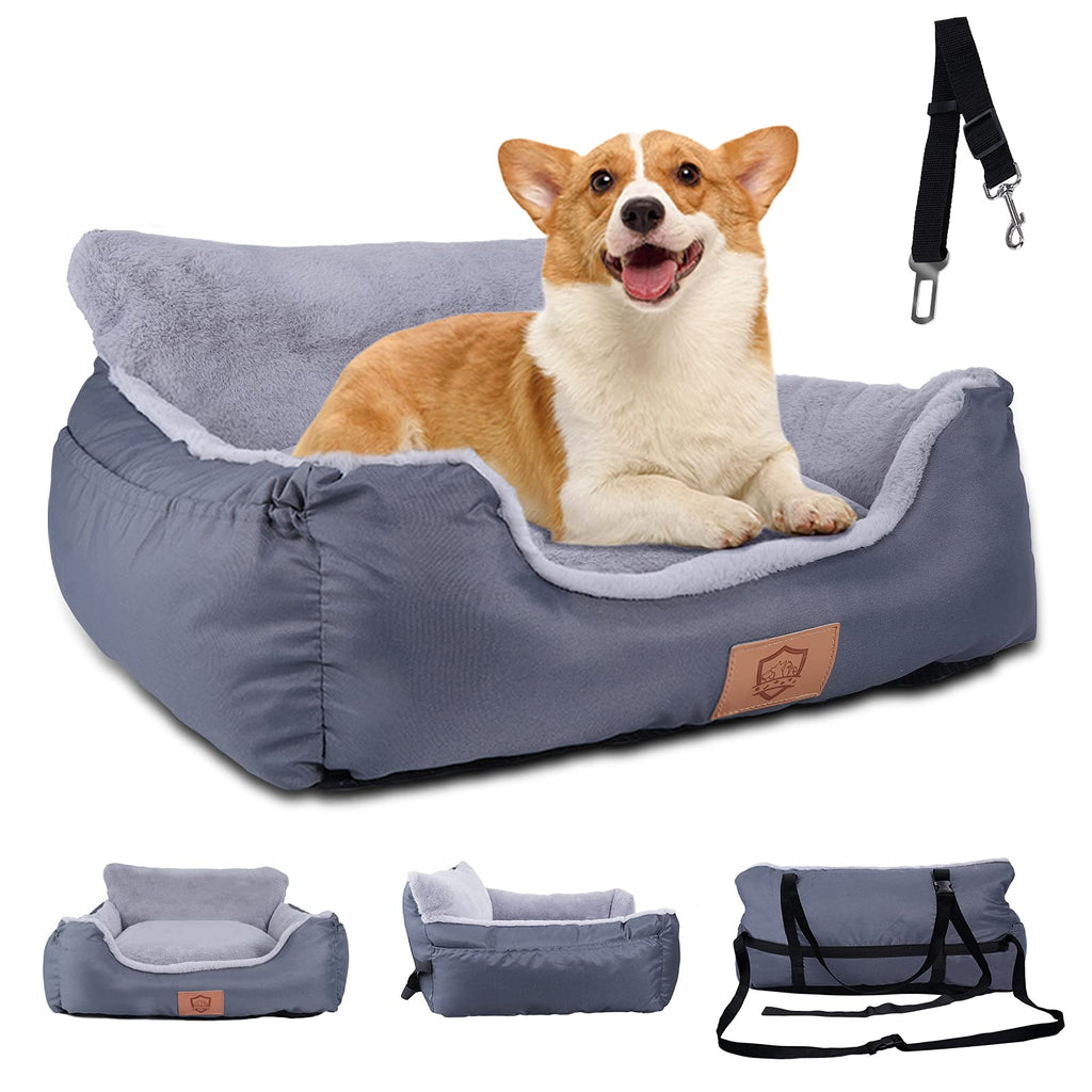 Masthome Dog Car Seat, Pet Booster Car Seat Bed for Dogs and Cats with Safety Belts & Storage Pockets, Large Dog Bed for Car Traveling, Portable & Washable - Grey - PawsPlanet Australia