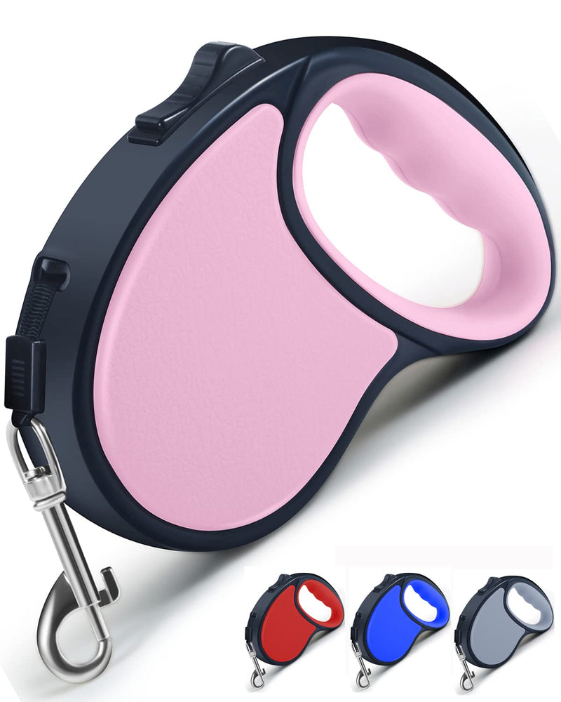 Retractable Dog Lead, ANCOOLE 5M/16FT Extendable Dog Lead 360°Tangle-Free Smooth&Durable Nylon Tape with Anti-Slip Handle, One-Handed Brake for Small Medium Dogs(Pink) Pink - PawsPlanet Australia