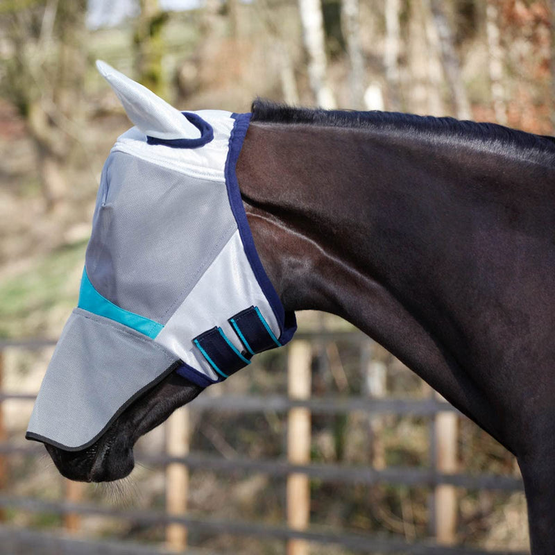 Masta Horse Fly Mask with Ear & Nose Protection Teal | Equestrian Midge Protection Repellent Hood | Cob Full Pony Extra-Full Extra Full - PawsPlanet Australia