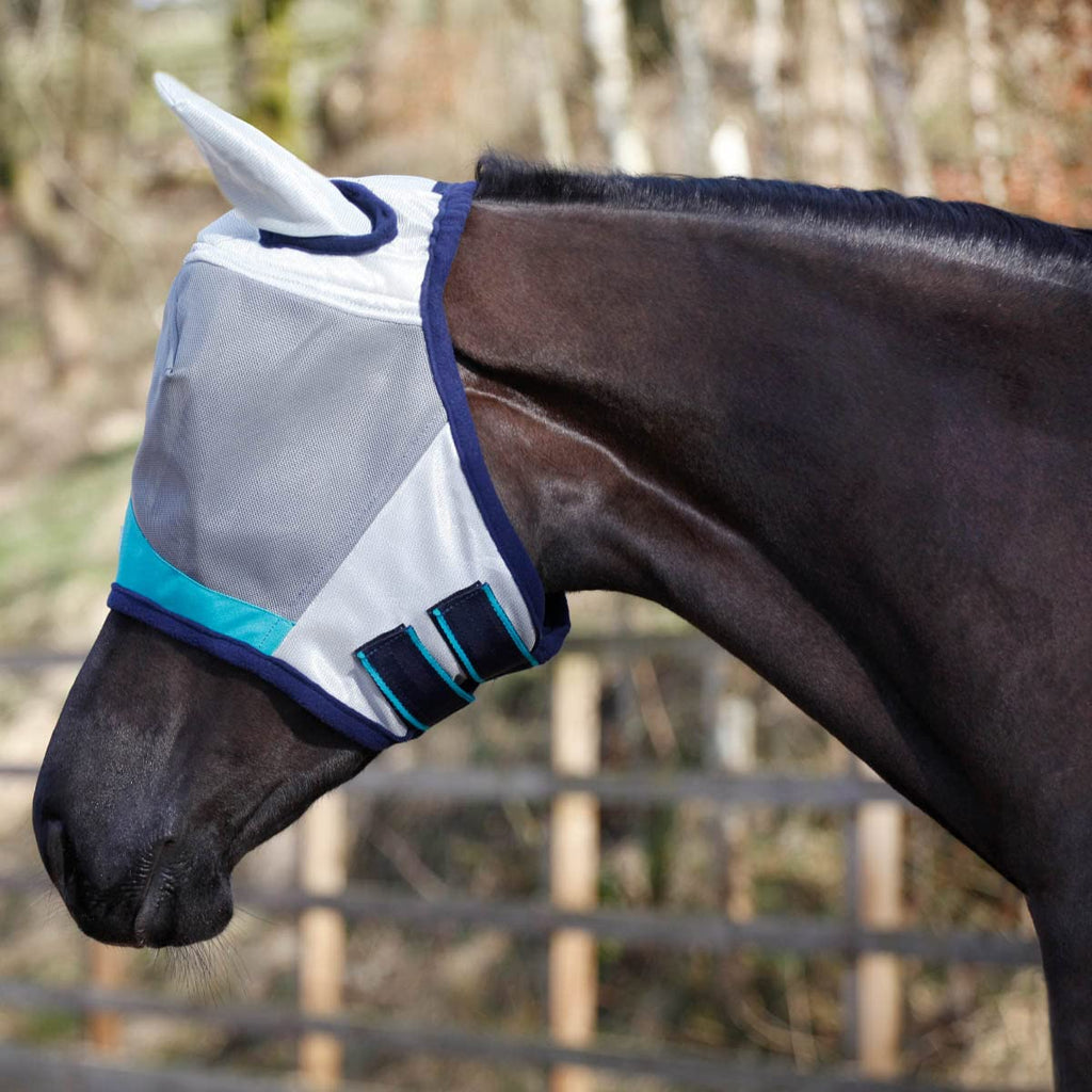 Masta Horse Fly Mask with Ear Protection Teal | Equestrian Midge Protection Repellent Hood | Cob Full Pony Extra-Full Small Pony - PawsPlanet Australia