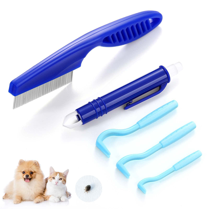 Zopeal 5 Pieces Tick Remover Tool Set Tick Remover Tools for Dogs, Humans and Cats Tick Hook with 3 Tick Remover, 1 Tick Tweezer with Spring, 1 Tick Flea Comb - PawsPlanet Australia