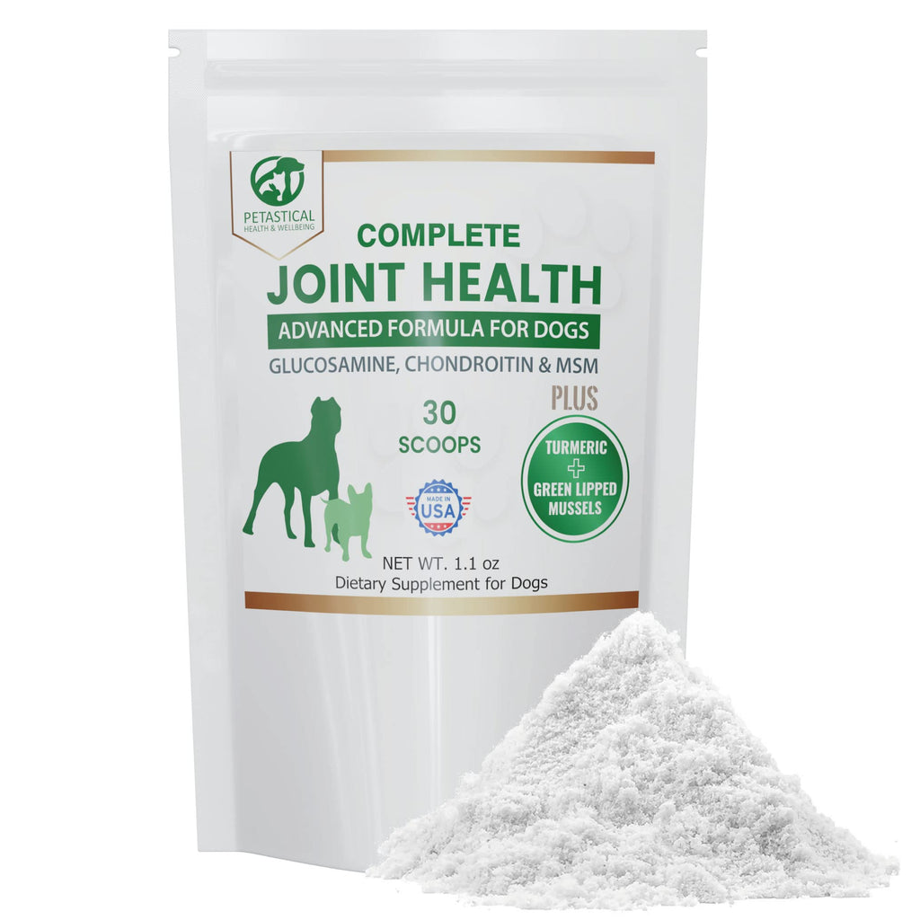 Petastical Joint Supplements for Dogs, 800mg Glucosamine, 400mg Chondroitin, 400mg MSM with Added Turmeric and Green Lipped Mussels (30 Scoop) 30 Scoop - PawsPlanet Australia