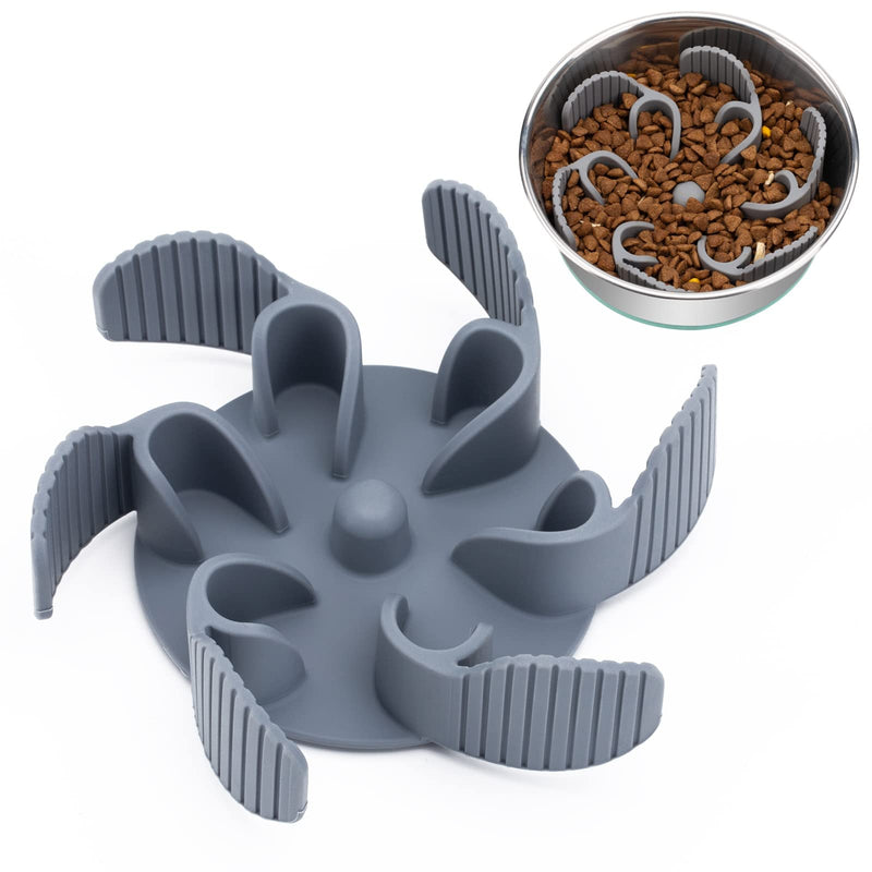 Keegud Slow Feeder Dog Bowls Insert [36 Octopus Suction Cups] Super Firm Slow Eating Dog Bowl [Cuttable] for Large Breed and Medium Size Dog Compatible with Regular and Elevated Dog Bowls 2022 Grey Flowery - PawsPlanet Australia
