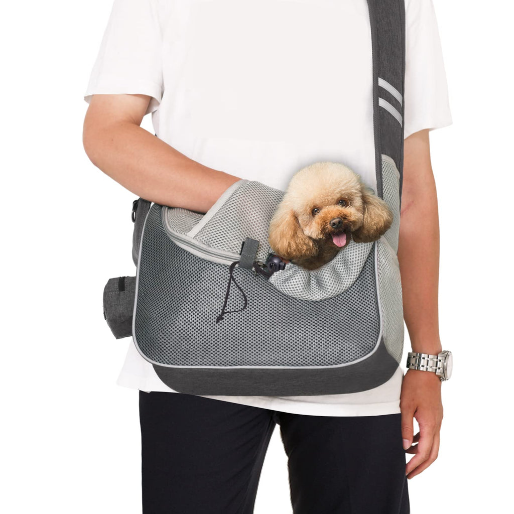 Pet Dog Sling Carrier Cat Dog Papoose Hand Free, Adjustable Pet Front Carrier with Interactive Soothe, Bottom Hard Support Soft Padded, Small Animal 5-10lbs Shoulder Puppy Travel Bag Outdoor Grey - PawsPlanet Australia