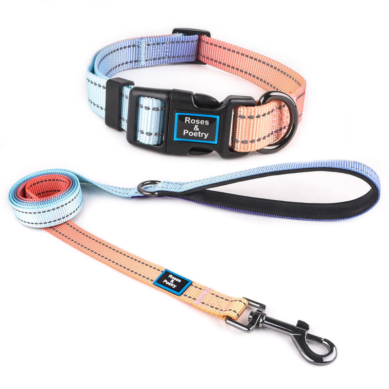 Roses&Poetry Reflective Dog Collar and Lead with Gradient Azure,Adjustable Durable Puppy Collars Leash for Extra Small Dogs （Azure-XS) XS Blue - PawsPlanet Australia