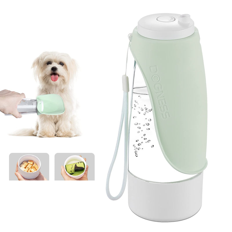 DOGNESS Portable Dog Water Bottle, 2 in 1 Dog Drinking Bottle, 438ml Foldable Dog Water Bottle Dispenser, Dog Travel Bottle with Treats Cup for Outdoor Walking Traveling Hiking (Green) Green - PawsPlanet Australia