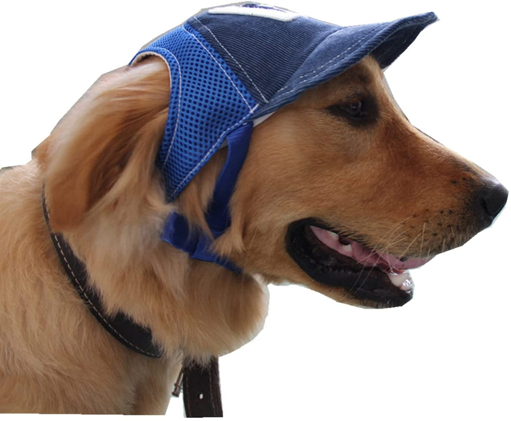 Dog Baseball Cap Summer Adjustable Outdoor Sun Protection Hat Peaked Cap with Ear Holes Mesh Dog Sports Visor Hat for Walking Travelling Hiking for Small Medium Large Chihuahua Pug Dog Blue - PawsPlanet Australia