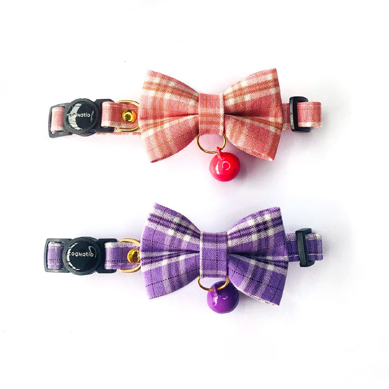 Cognatio 2 Pack Cat Collar with Bell and Removable Bow Tie, Adjustable Pet Collar (Purple+Pink) Purple+Pink - PawsPlanet Australia