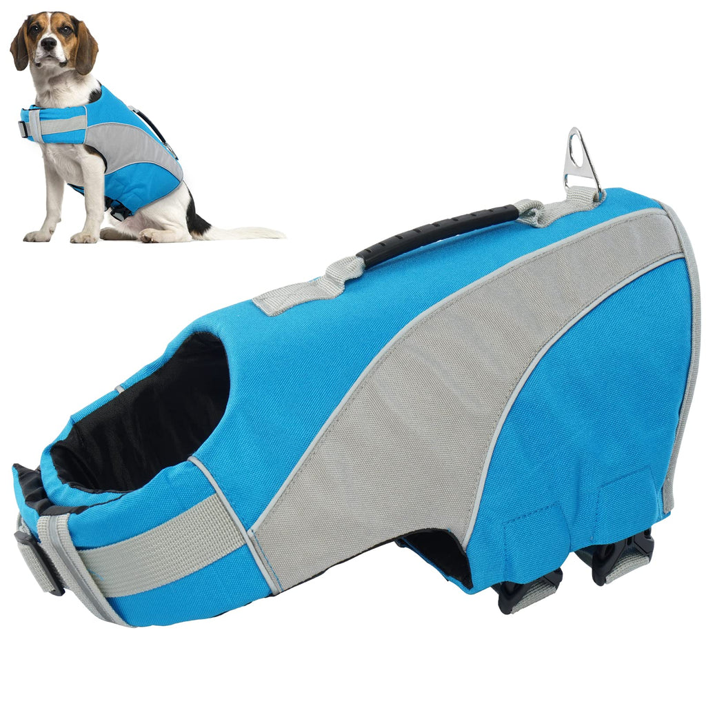Dog Life Jacket Vest, Dog Floatation Vest Reflective Puppy Lifesaver Preserver Swimsuit Swimming Rescue Device Buoyancy Aid for Small Medium and Large Dogs(Blue, XS) X-Small Blue - PawsPlanet Australia