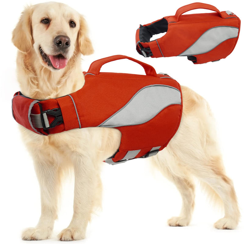 Kuoser Dog Life Jacket, Ripstop Dog Life Vest with Super Floatation & Rescue Handle, Reflective and Adjustable Pet Float Coat for S/M/L Dogs, Doggie Safety Vest for Swimming Surfing Boating X-Small Red - PawsPlanet Australia