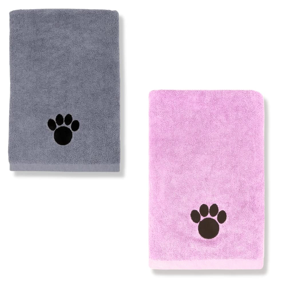 EVERBUY Pet Towels Microfibre Pet Towels Soft and Absorbent Dog Towels 100cm x 60cm (Pack of 2, Pink & Grey) Pack of 2 - PawsPlanet Australia
