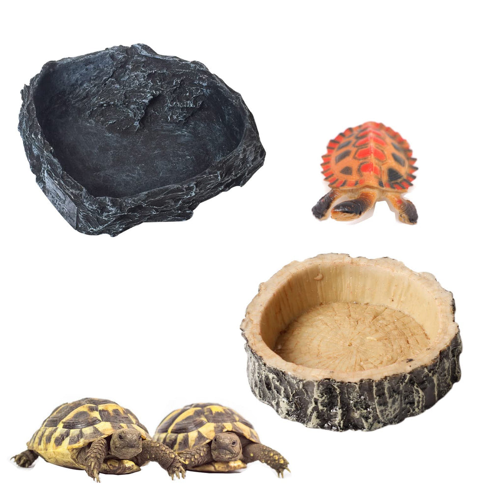 C100AE 2 Pcs Large Resin Reptile Food Water Dish Bowl, Snake Water Bowl, Hedgehog Tortoise Food Bowl Vivarium Accessories, Durable Anti-Slip, for Gecko Lizard Chameleon Snake Turtle(2 Size) - PawsPlanet Australia