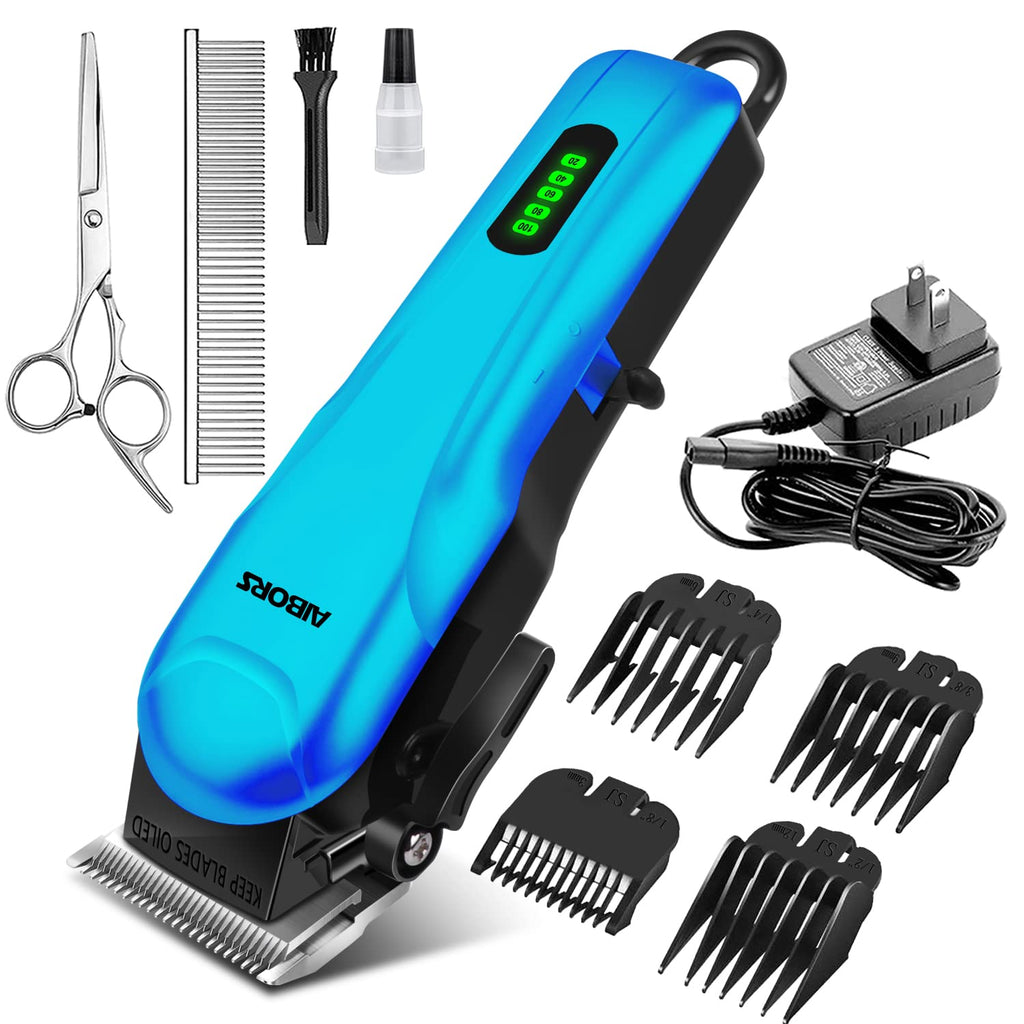 AIBORS Dog Clippers-Electric Dog Grooming Kit: Professional Low Noise Rechargeable Cordless Hair Clippers-Pet Grooming Scissor for Dogs Cats Pets Hair Trimmer Set (Blue) Blue - PawsPlanet Australia