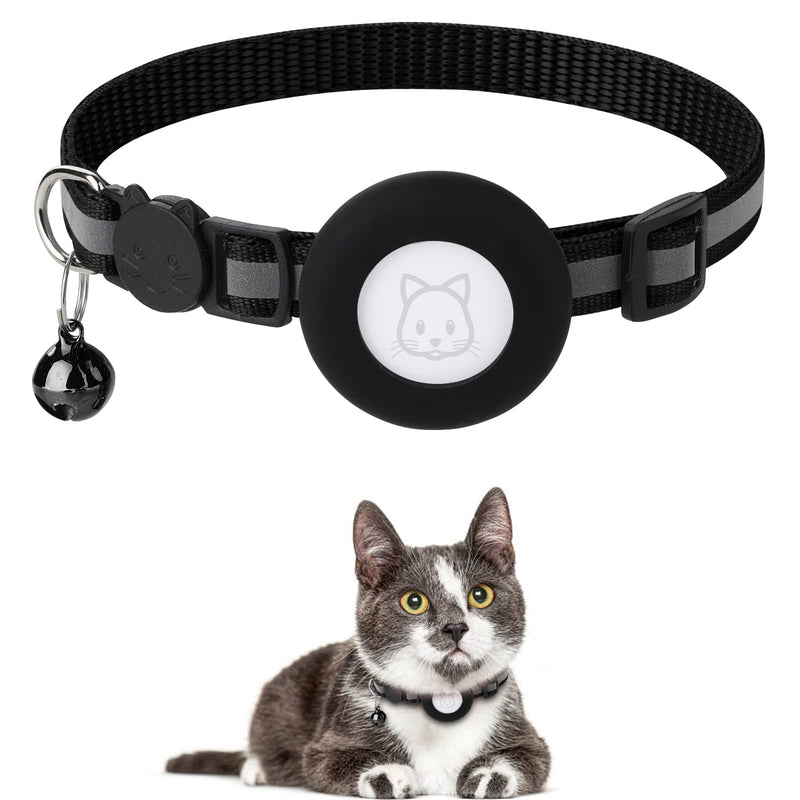 Airtag Cat Collar, Reflective Cat Air Tag Collar with Breakaway Buckle and Removable Bell, Cat Collar with Airtag Holder Compatible with Apple Airtag for Puppies Cats Kitten (Black) Black - PawsPlanet Australia