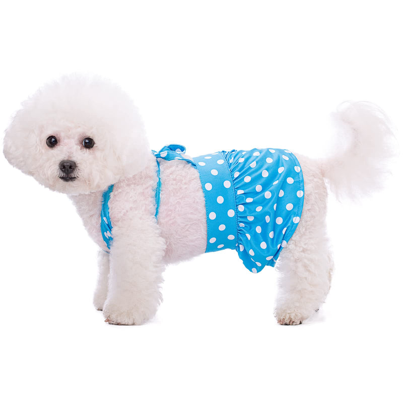 Dog Bikini Pet Swimsuit Flower Doggie Bathing Suit Pet Summer Beach Dress Clothes for Cat Puppy Small Dogs (X-Small, Blue polka dots) X-Small - PawsPlanet Australia