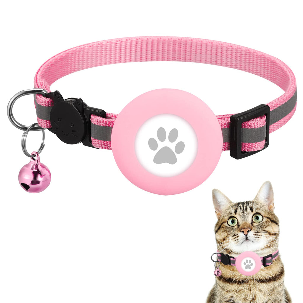 Airtag Cat Collar, Reflective Kitten Collar with Waterproof Airtag Holder, Adjustable Air Tag Cat Collar with Breakaway Safety Buckle and Bell for Cat Dog Kitten Puppy Pink - PawsPlanet Australia