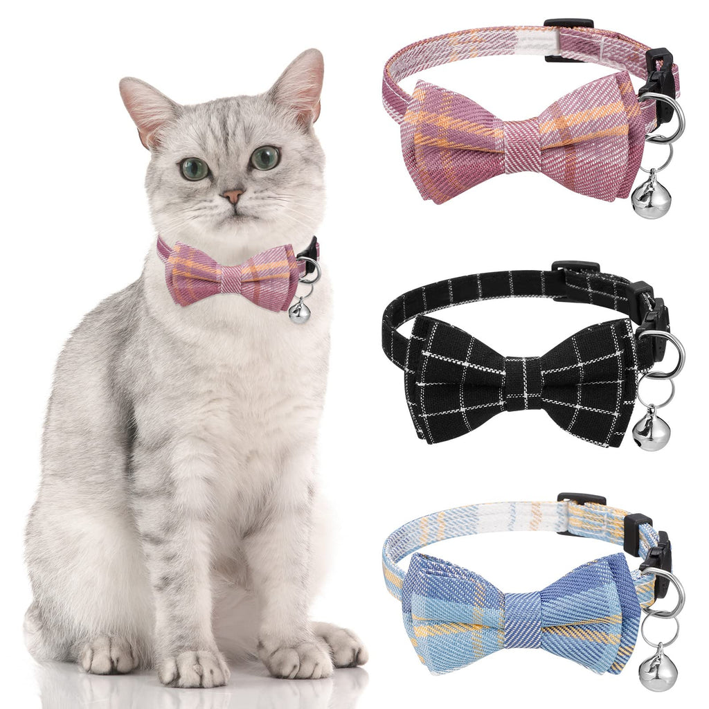 tonyg-p 3 Pcs Cat Collars with Bow Tie and Bell Breakaway Cat Collars Quick Release Safety Kitty Collars Adjustable Pet Collars for Cats, Kitten, Small Pet (Pink,Blue,Black) Pink,Blue,Black - PawsPlanet Australia