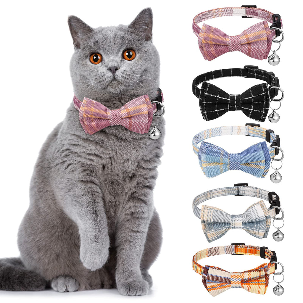 AKlamater 5Pcs Cat Collars with Bow Tie Breakaway Cat Collars Quick Release Safety Kitty Collars Adjustable Pet Collars for Cats, Kitten, Small Pet - PawsPlanet Australia