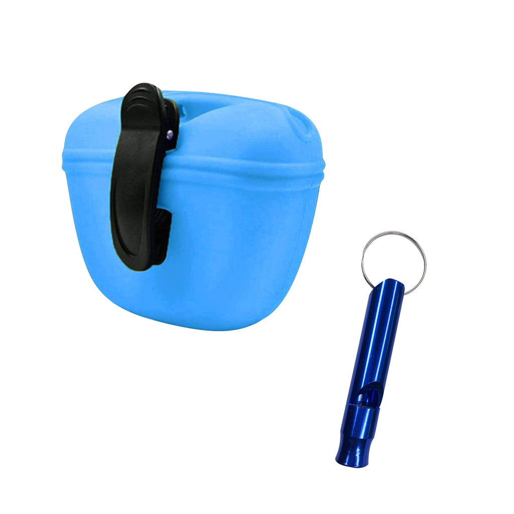 Silicone pet dog training treat bag with matching metal pet training whistle, pet supplies treat bag, portable treat bag for dog training, pet feeding bag with magnetic, with waist clip, self closing - PawsPlanet Australia